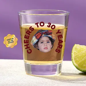 Cheers to 30 Years Shot Glass – Custom Face 30th Birthday Gift, Funny Party Favor