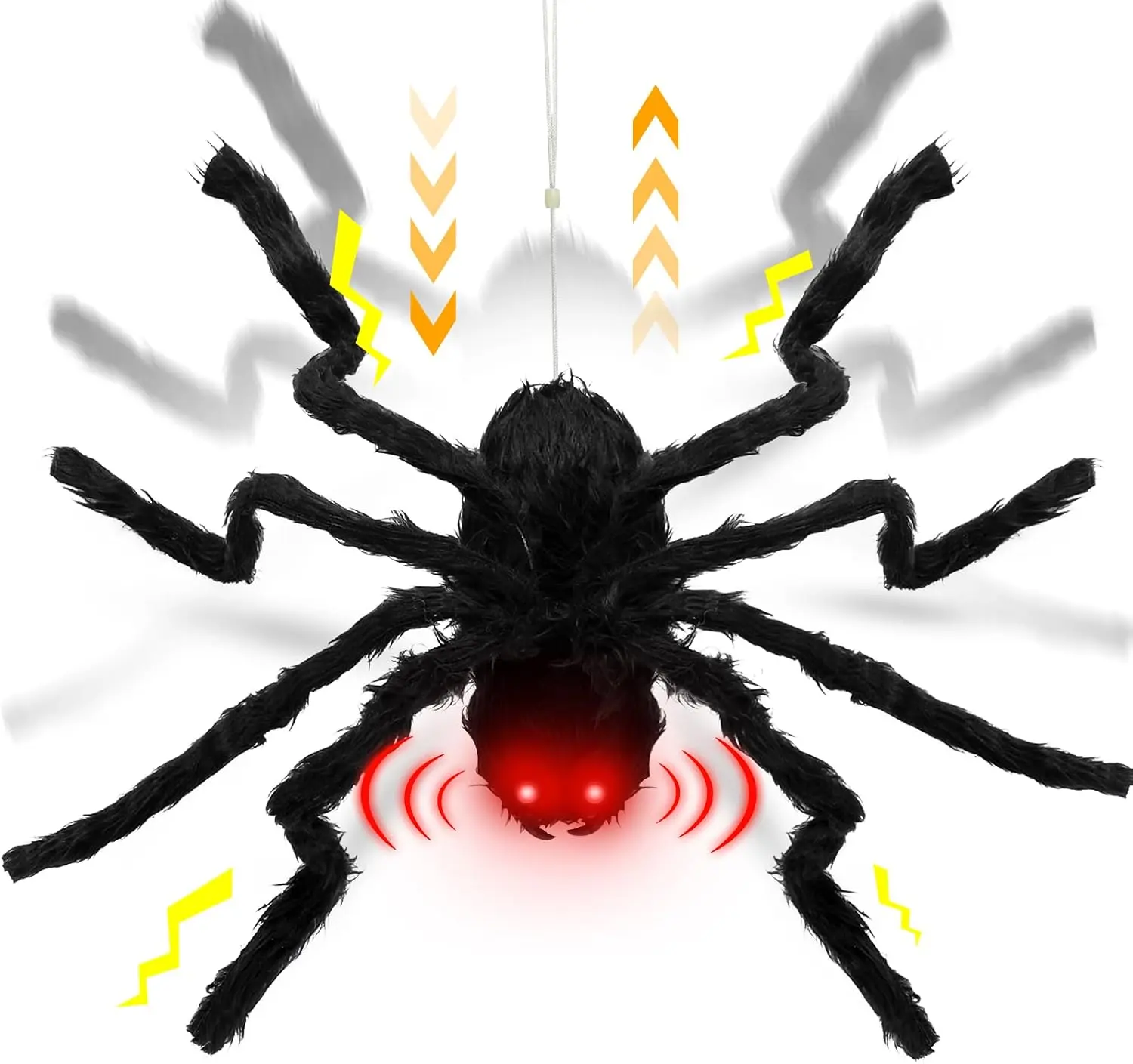 24'' Halloween Giant Spider Up and Down Automatically & Sound Activated | Red LED Eyes Scary Sound Halloween Animatronics Decorations for Indoor Outdoor Yard Haunted House Party Porch