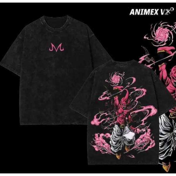 Retro Heavy Limited Majin Buu - Dragon BallAnime Double Printed Vintage Oversized WashedTee Unisex Oversize Anime Manga WashedHeavyweight Cotton T-Shirt Gift for Anime FanAnime Lover