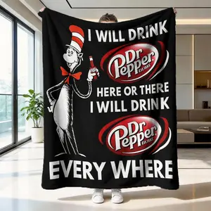 Flannel Print Blanket Soft Skin-Friendly Warm Throw Cartoon Decorative Cover Multi-Use Home Blanket Anti-Wrinkle Easy Clean Camping Blanket