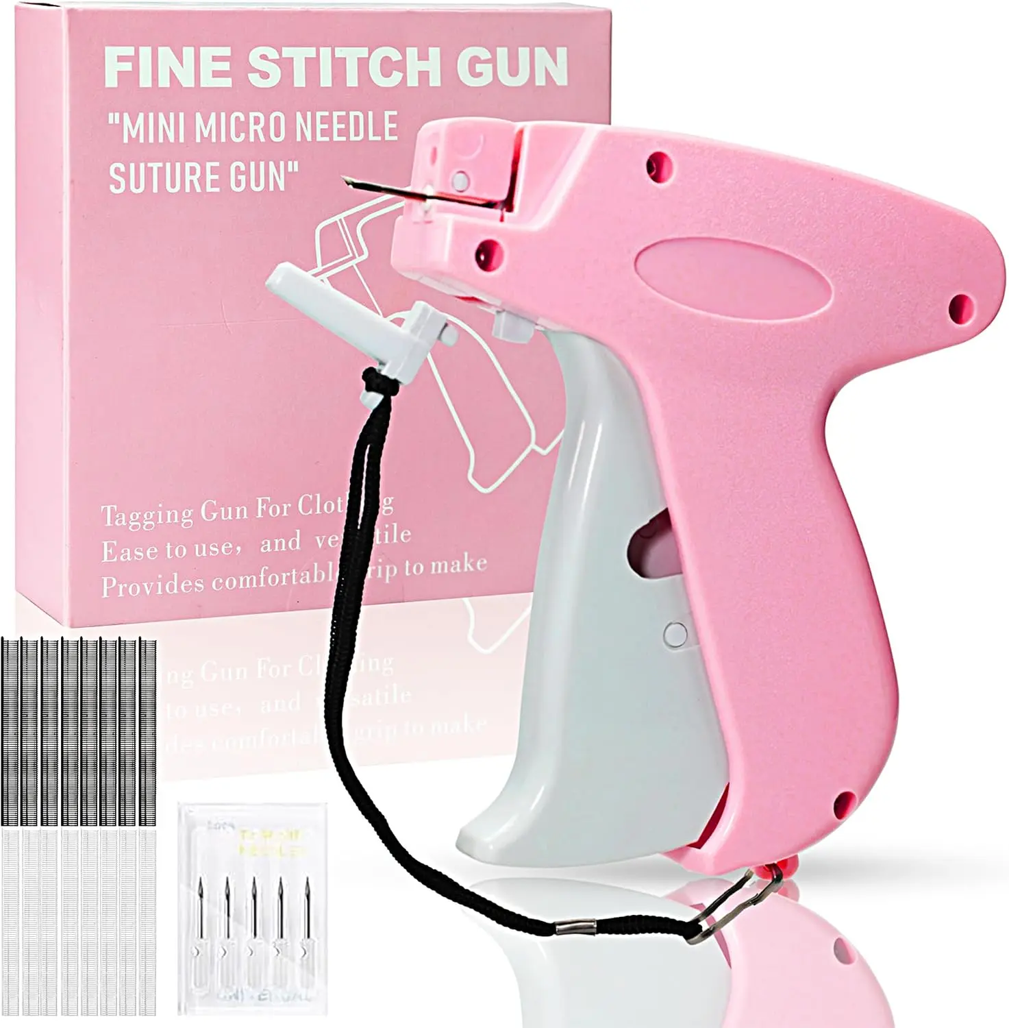 2026 New Stitch Gun for Clothes, Handheld Quick Clothing Fixer Sewing Kit with 1000 Black & 1000 White Fasteners, 6 Replacement Needles, Pink