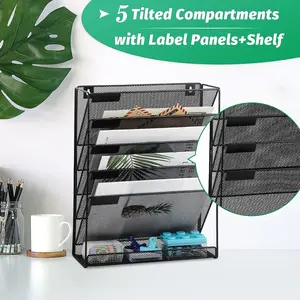 Wall-Mounted File Folder, Vertical Hanging Organizer, Wall-Mounted Paper File Holder, Office/home Storage Solution with Bottom Tray
