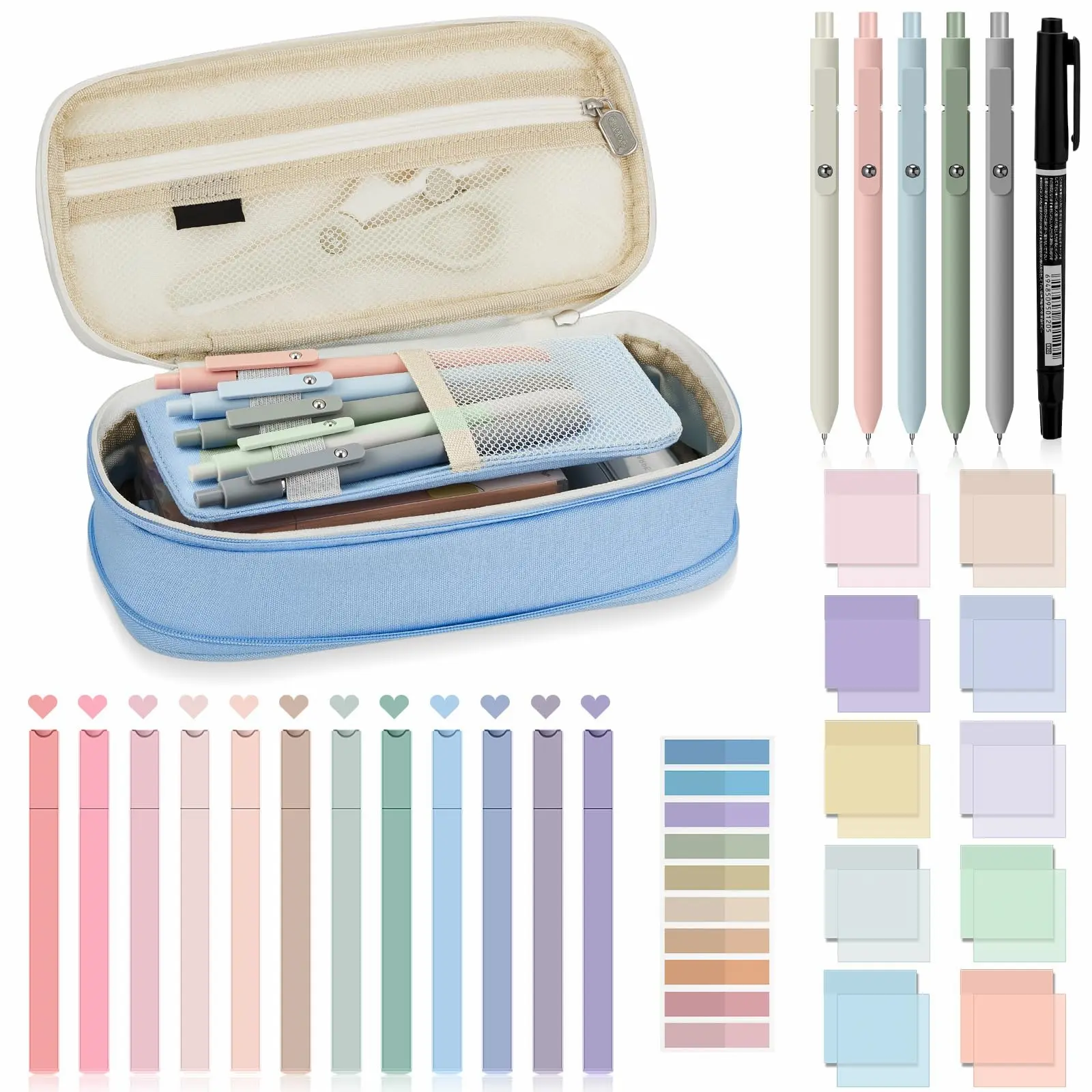 Best Selling 2024 Classic 30 Piece Beautiful Stationery Set Pencil Box Bag with Cute Highlighter Gel Pen 500 Sheet Transparent Note Pad 200 Sheet, Cute Office Study Supplies Women Men Gift Office Stationery Supplies