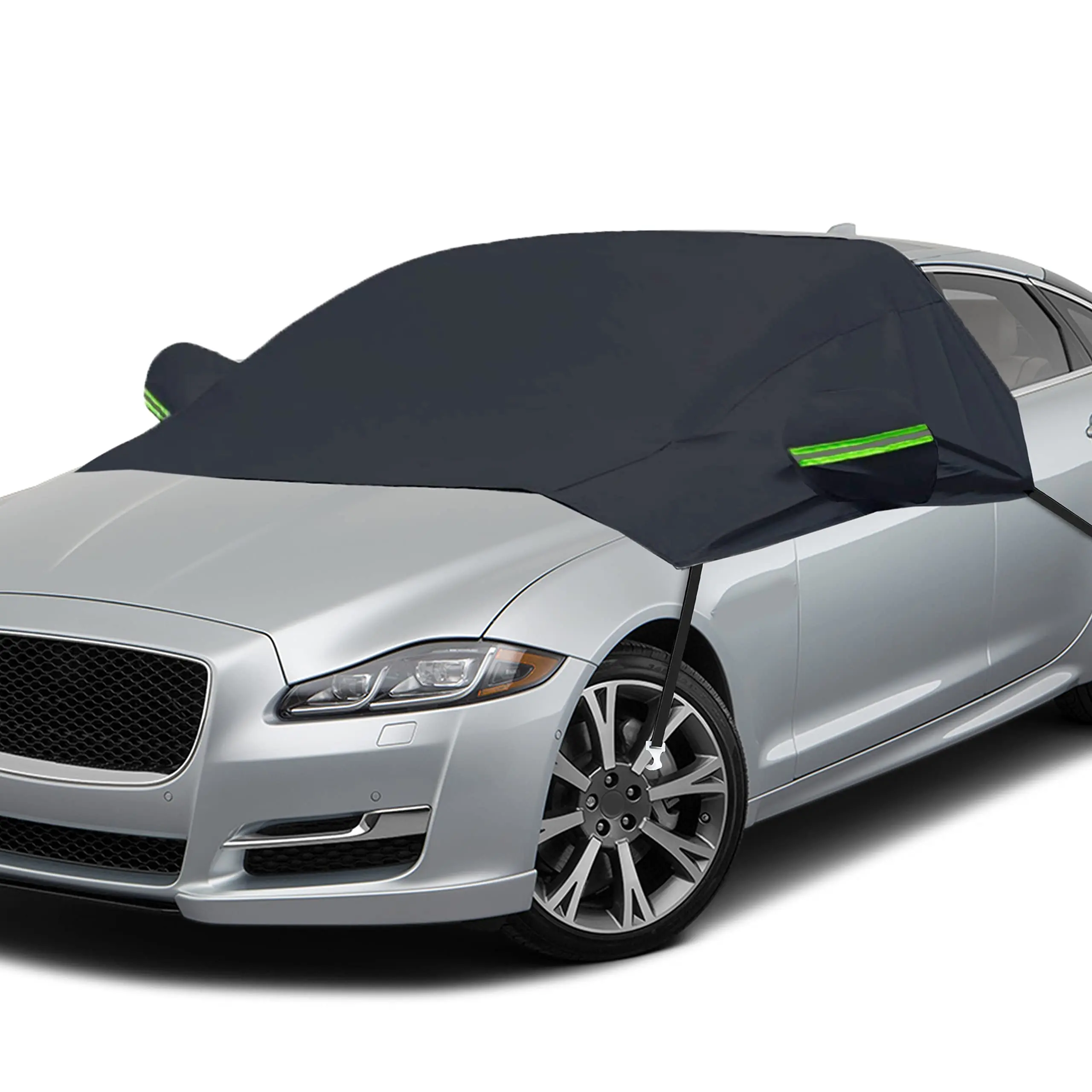 EcoNour Winter Windshield Sun Shade with 4 Side Mirror Guards & Full Wiper Cover - Polyester, 94.5x82.7" Size, Universal Windproof Fit, Compact Fold, Hook Straps, Reflective Strips, Car Exterior Accessory, Shade for Car Window