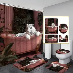 Sun & Moon Pattern Patchwork Print Shower Curtain Set, Colorful Bathroom Curtains with 12 Hooks, Easy Installation, Versatile Use, Ideal for Home Hotel Salon Dormitory