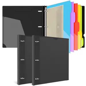 1 Inch Telescoping Project Organizer Binder-2pcs 13 Pocket  Customizable Front Cover 5 Colors Divider And Plastic Binder Pocket,225 Sheet Capacity-black