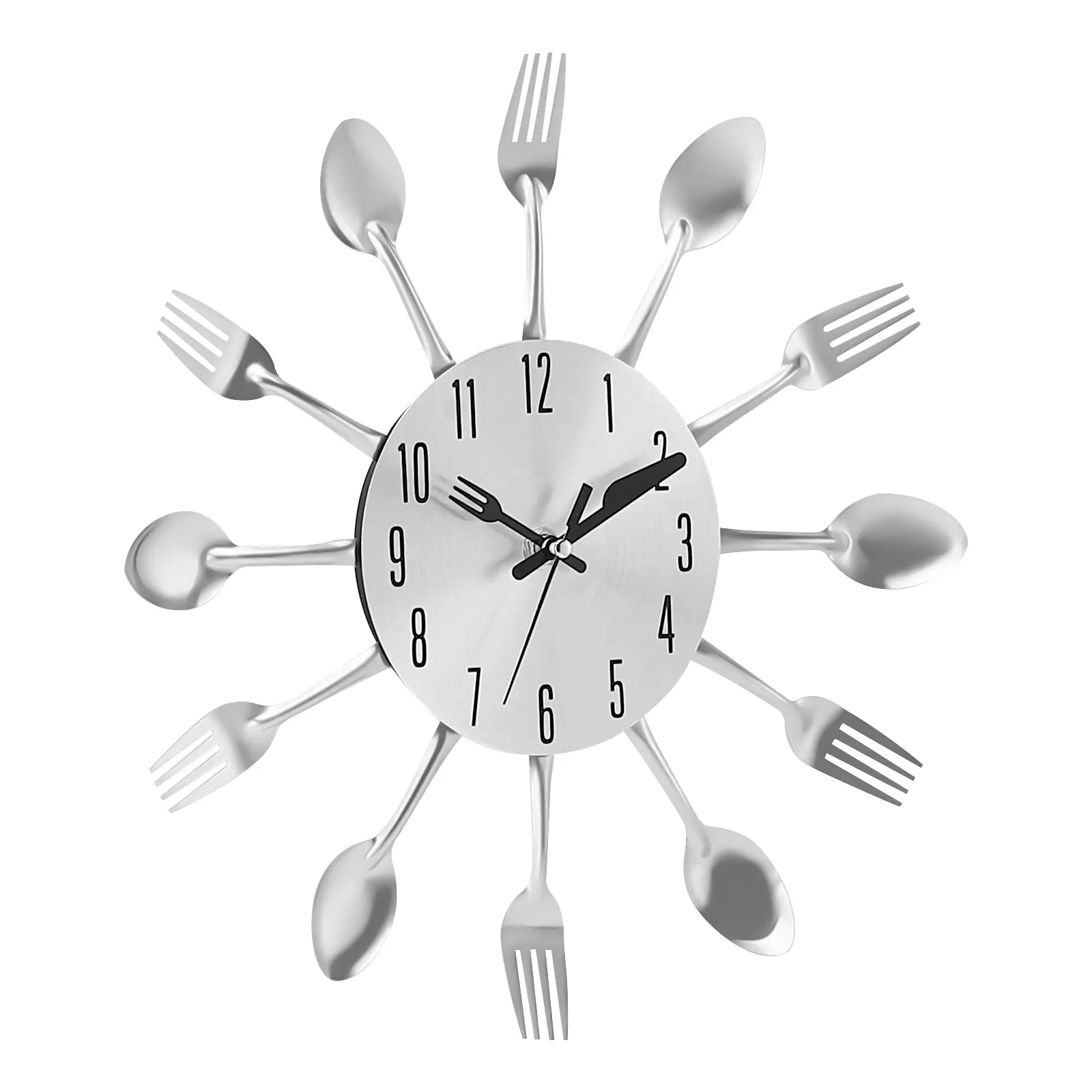Modern Flatware Styled Wall Clock - Polished Silver 3D Spoon and Fork Design for Rustic/Modern Kitchen Decor, Home Decor and Accessories, Minimalist Wall Clock, Wall Decor,summerwins,beachessentials,campingessentials