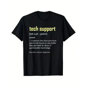 'S & 'S Short  Funny Tech Support Definition T Shirt Humorous IT Computer Nerd Geek Graphic Print Relaxed Fit Unisex Tee with Slight Stretch Black with Yellow Text Casual Outdoor Wear Sizes S XXXL Techth Men'S Casual Short Sleeve Funny Graphic Tees T-Shir