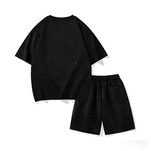 Men's Starry Sky Rhinestone Tee & Shorts Two-piece Set Casual Fashion Cozy Breathable T-shirt & Track Shorts for Daily Outdoor Wear Menswear Top Streetwear Tshirt Gamis Bestie Crewneck