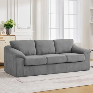 Grey 3-Seater Sofa-Modern "Cloud" Velvet Sofa with Removable Cushions and Deep Seating Design,A Comfortable Sofa Perfect for Living Rooms and Apartments No Assembly Required