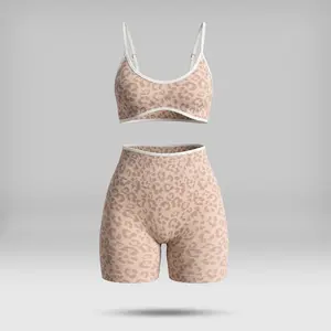 Women's Workout 2-Piece Sets, Summer Sports Leopard Bra & Biker Shorts Sets for Women with Contrasting Colors, Seamless Thin Straps, Gym Tracksuits Summervibes, Workout Sets Women