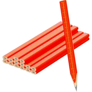Carpenter Pencils with CM Scale - Framing Construction Pencil for Contractor & Woodworking 14-Pack (Red)