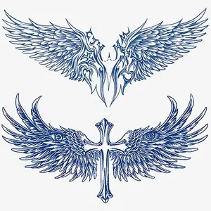 Half Permanent Temporary Tattoo Stickers, Waterproof Cross & Angel Wings Tattoos, Realistic Chest Back Fake Tattoos, Tattoo Art, Lasts 1-2 Weeks