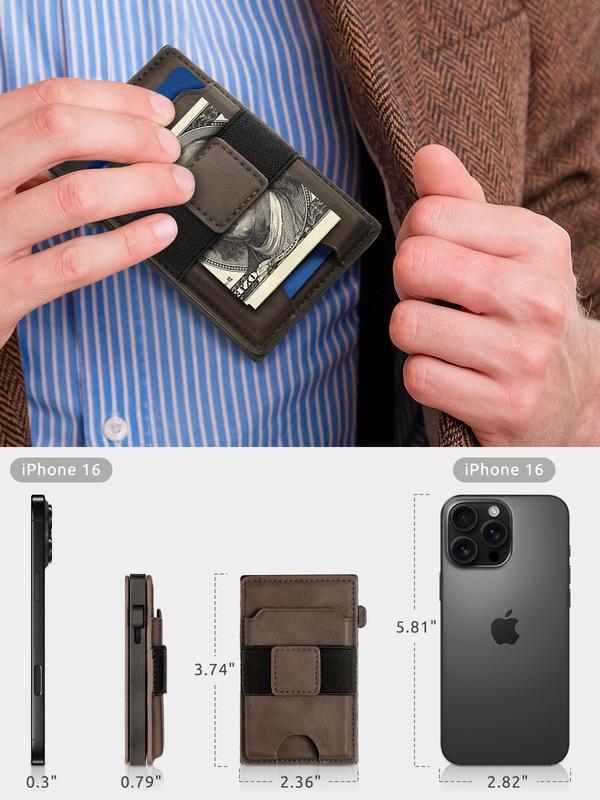 Minimalist Wallet for Men,Men's Slim Business Card Holder with RFID Blocking and Metal Pop Up Credit Card Case,Magnetic Card Holder for Phone,Birthday Anniversary Gifts for Mens,Black/Brown
