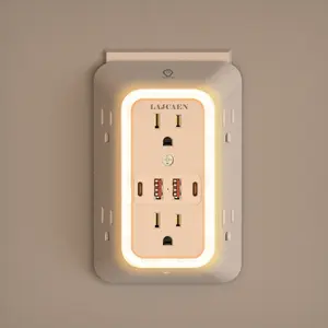 Surge Protector Outlet - 6 Wide AC Outlets and 4 USB Ports (2 Type-C), Surge Protection Extender with Night Light, US Plug, 3-Sided Design USB Wall Charger for Home Travel Office