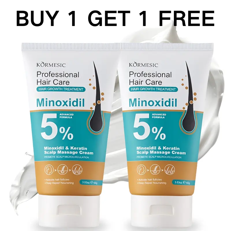 【BUY 1 GET 1 FREE】 5% Minoxidil Hair Growth Scalp Massage Cream with Keratin & Ginger for Men Women Prevents Loss Repairs Follicles Promotes Fast Regrowth Strengthens Roots，Easy Absorb Scalp Refreshing Haircare