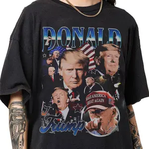 Donald Trump 2024 90s Vintage Bootleg Style Print Unisex TikTok Shop Deals Graphic Tee Classic Retro Casual Streetwear T-Shirt trump and epstein tee