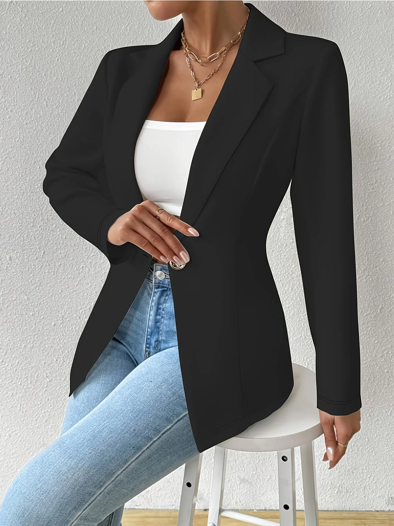 Women's Fashion Solid Color Single Button Long Sleeve Blazer Coat ...