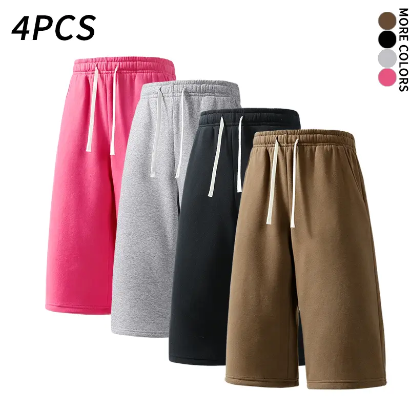 Men’s summer 4-pack athletic sweatpants in multiple colors, 3/4 or 8/10 length, elastic drawstring design, soft cotton blend fabric, high-waisted loose running pants with drawstring—stylish and versatile. shorts Casual Sports