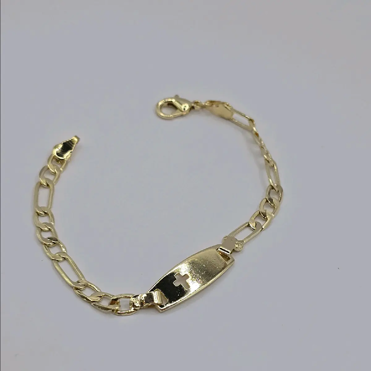 ID BRACELET with cross kids   toddler gold-plated figaro style ENGRAVING AVAILABLE leave a note with your name