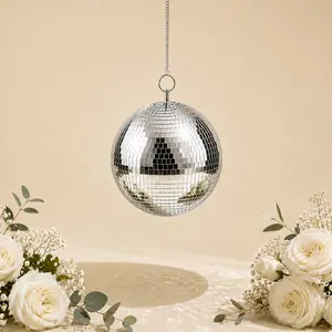 2 Pack Large Silver Foam Disco Mirror Ball With Hanging Swivel Ring, Holiday Party Decor 12"