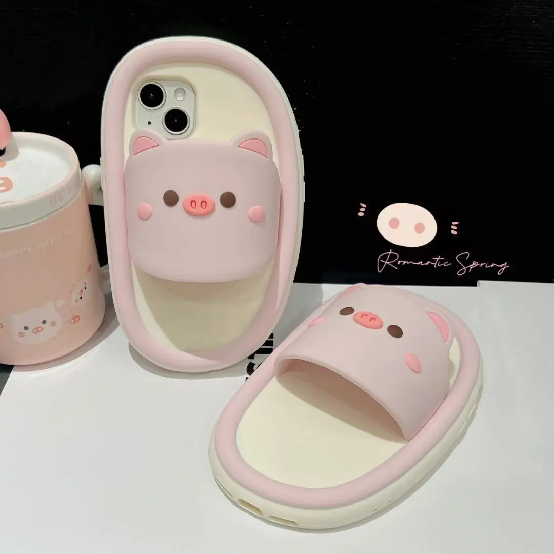 Cartoon Cute Pink Pig Slippers Phone Case Suitable for Apple 11 12 13 14 15 Pro Max Silicone Soft Skin friendly Anti Drop