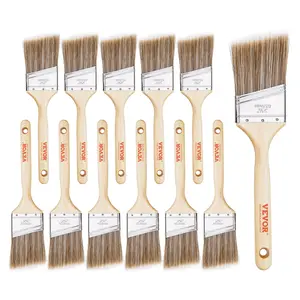 VEVOR Paint Brushes, 12 Piece Angle Paint Brush, Treated Wood Handle, Paint Brush Set for All Latex and Oil Paints & Stains, Wood Stain Brushes for Cabinets, Walls, Fences, Interior & Exterior Use