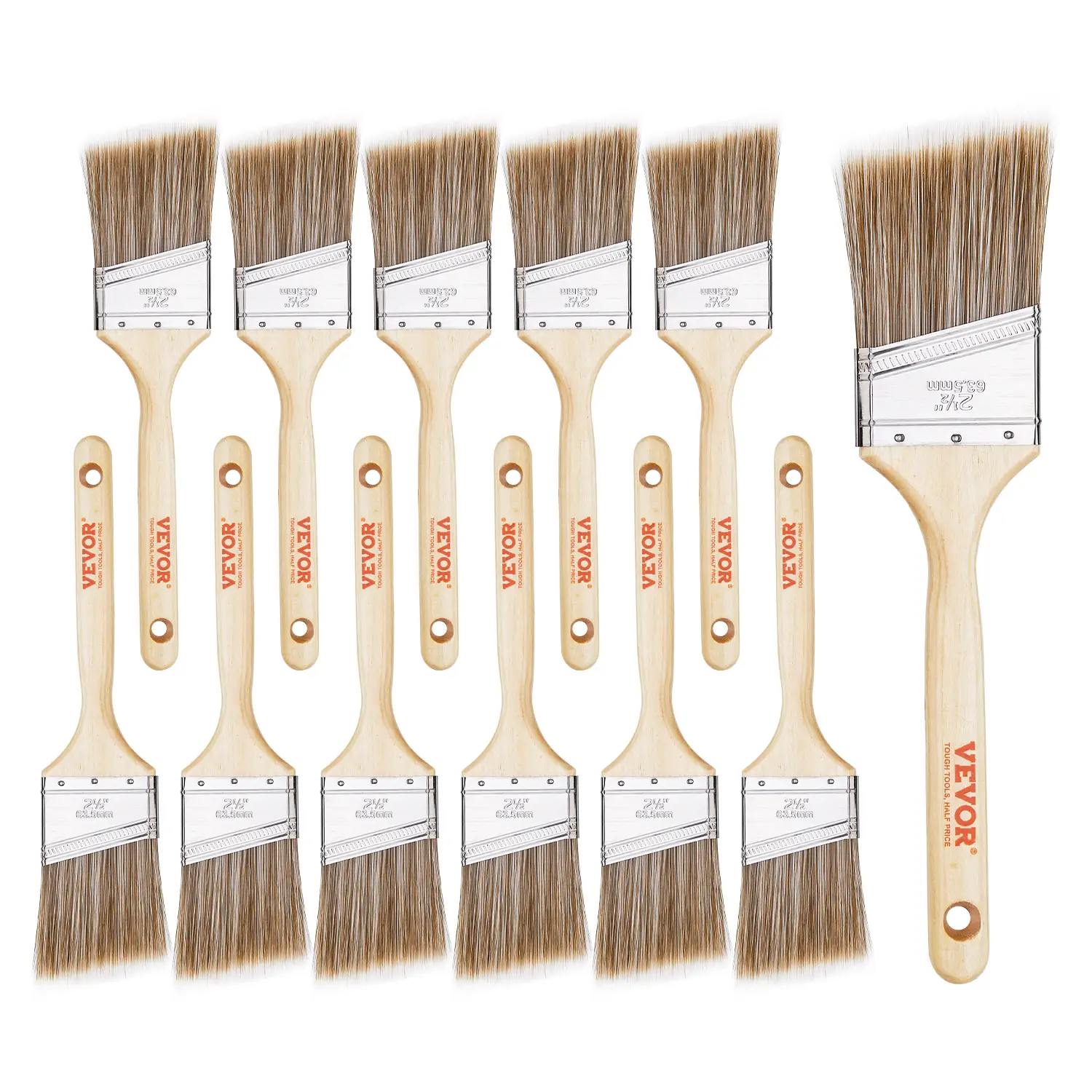 VEVOR Paint Brushes, 12 Piece Angle Paint Brush, Treated Wood Handle, Paint Brush Set for All Latex and Oil Paints & Stains, Wood Stain Brushes for Ca