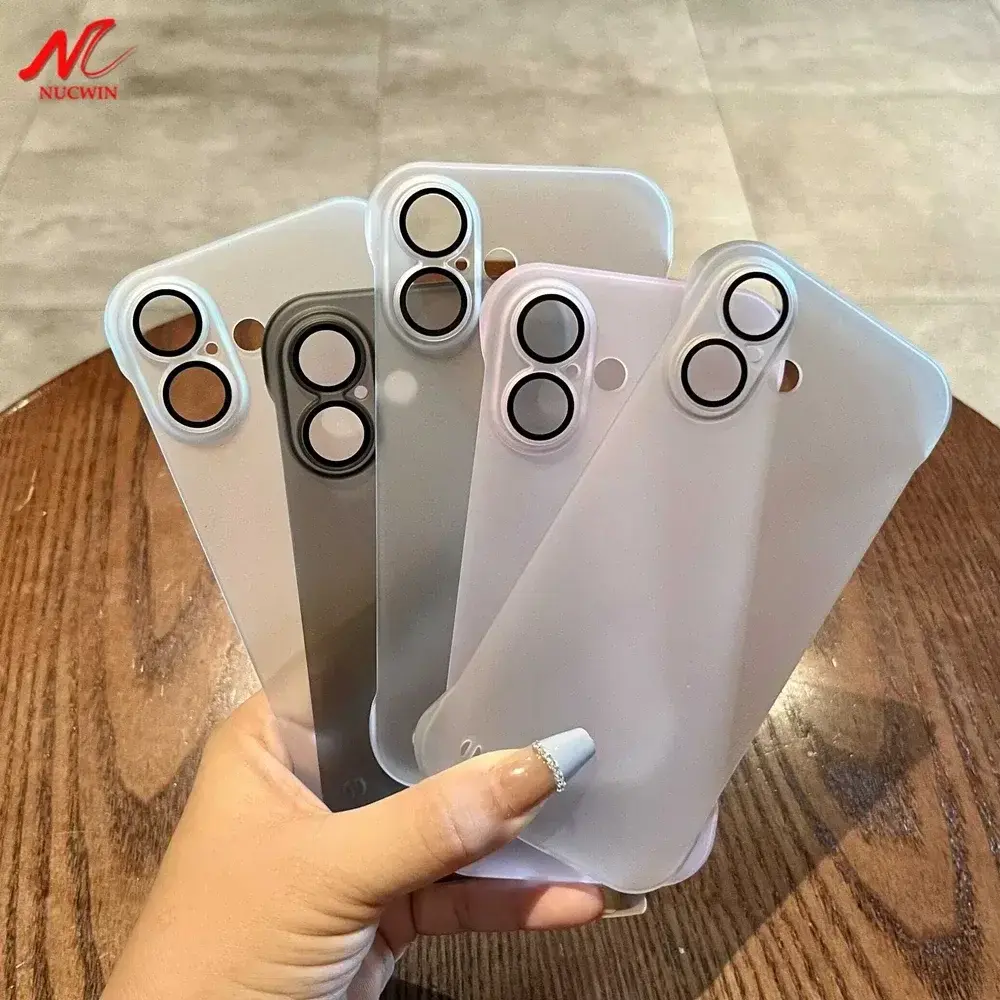 Broderless Case for iPhone 16 17 Ultra Thin Slim Matte PC Cover for iPhone 11 12 13 14 15 17 Pro Max Air Glass Camera Protector