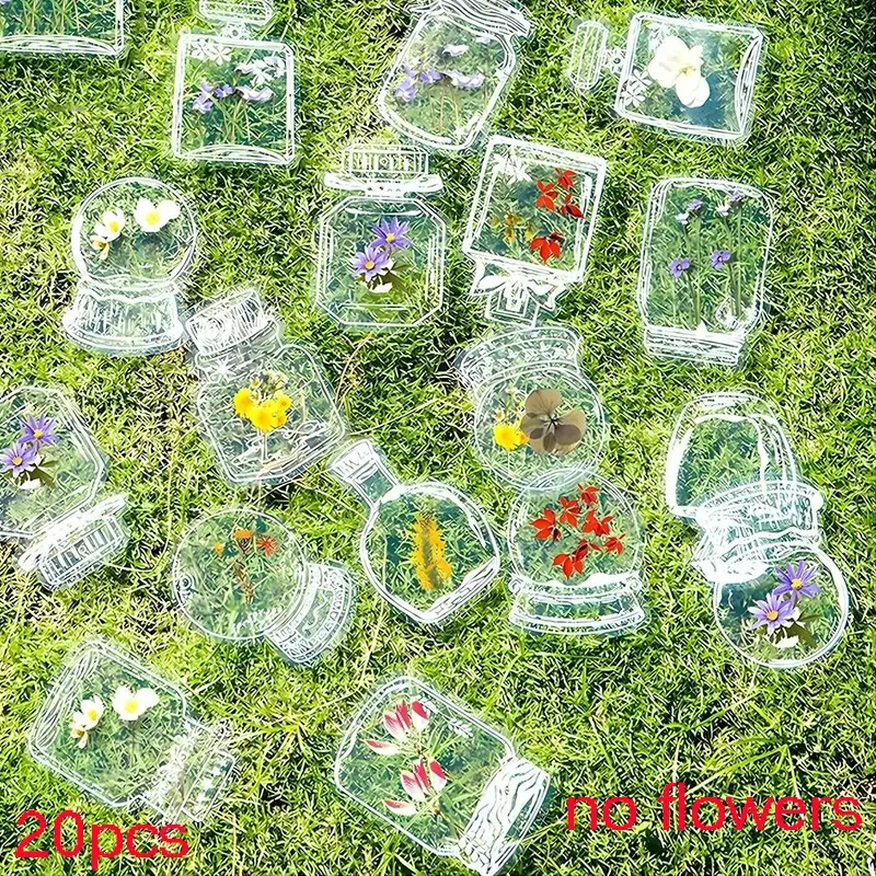 20pcs Creative DIY Dried Flower Bookmarks, Embossed Plastic Film, Plant Bookmarks with Flowers, Capture Gifts, Random Shape