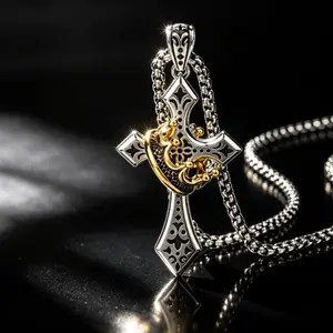 Crown Cross Necklace Stainless Steel Christian Faith Pendant for Men Women Waterproof Jewelry Gift for Him Her Mothers Day Graduation