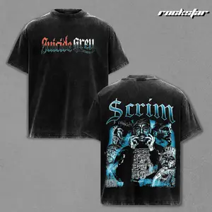 $uicideboy$ Merch Scrim Suicide Grey Vintage Washed Black T-Shirt Oversized Graphic Tee Heavyweight Cotton Streetwear Hip Hop Rap G59 Greyday Merch Music Fan Gift Men Women