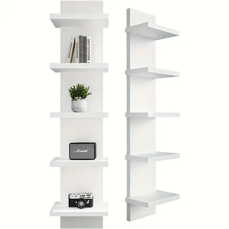 5-Layer White PVC Plastic Hanging Wall Hanging Storage System - Smooth Laminate Vertical Wall Unit Shelves, Upgraded Tower Design, Bedroom Decor, Home Decor, Displays Jewelry & Green Plants