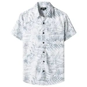 JOGAL Mens Floral Hawaiian Shirt Front Pocket Casual Aloha Shirts