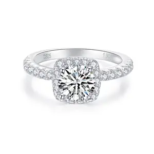 [TW]  0.8 Carat Square Halo 925 Sterling Silver Synthetic Moissanite Ring (JR9859)