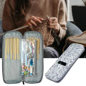 Bamboo Knitting Needles Set - 35cm Single Pointed Carbonized Needles with Storage Case & Full Accessories Kit for Knitting Crocheting Projects