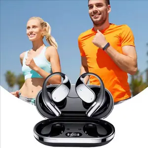 Open-ear Bluetooth Earbuds, OWS Long Battery Life Wireless Sports Earphones, Dual Stereo HIFI Bass ENC Noise Cancellation, Travel Business Ea