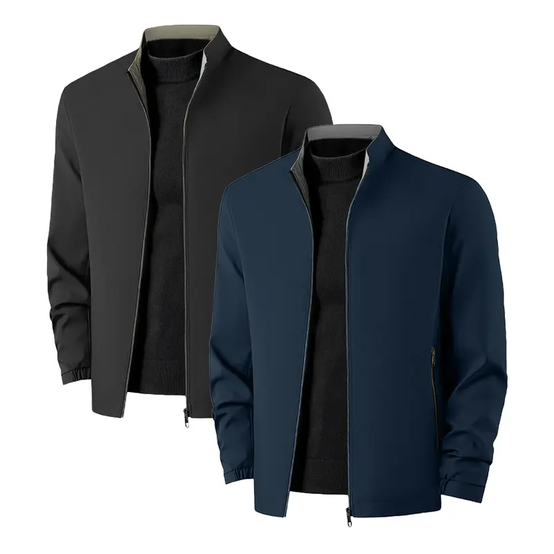 Men’s lightweight baseball-collar jacket, solid color minimalist design, casual men’s outerwear for spring and autumn, fashionable design, long sleeves, menswear, stylish cut, long-sleeve style