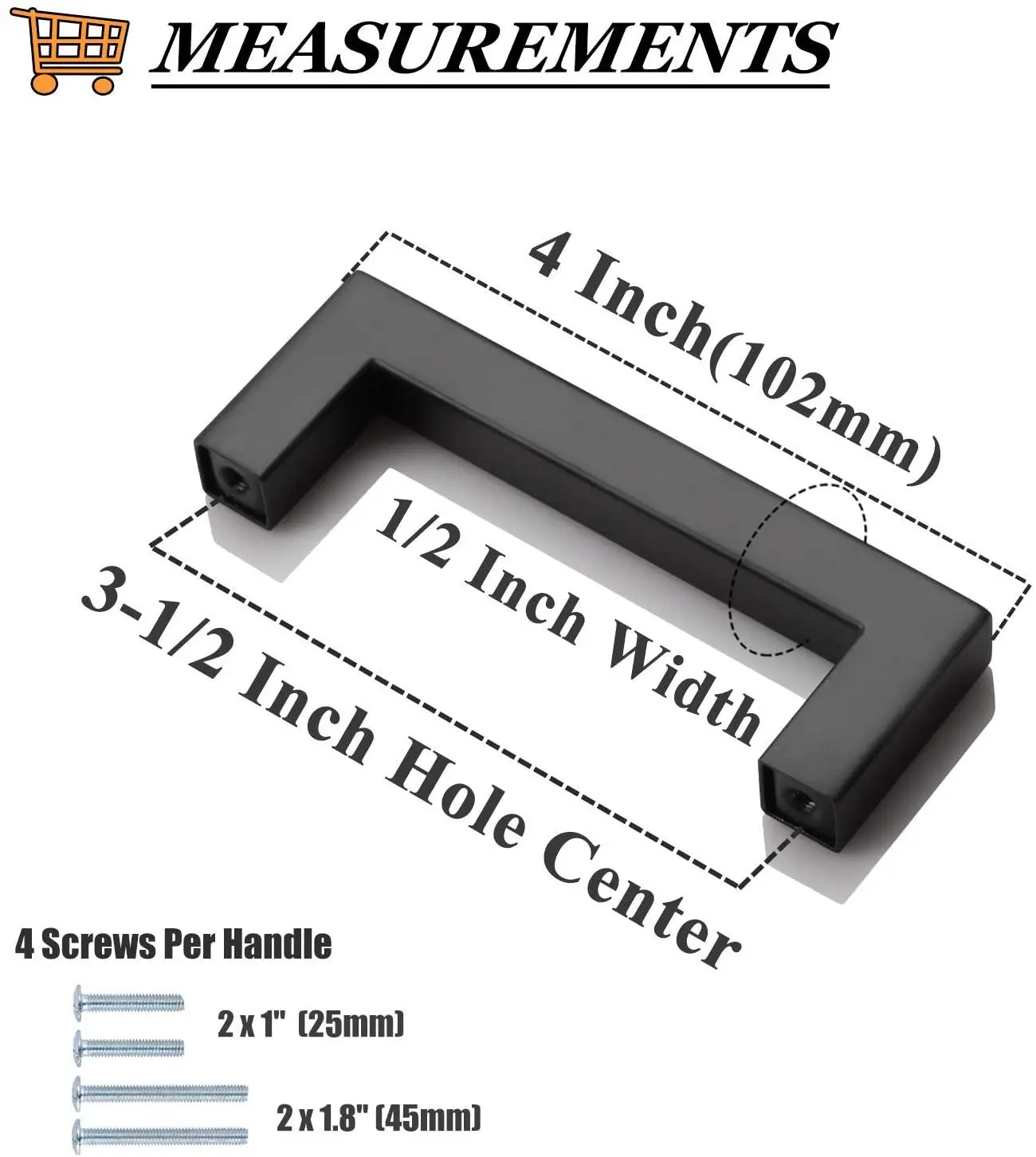 Matte Black Cabinet Handles 3-1/2 Inch(90mm) Hole Center Square Drawer Pulls Stainless Steel Modern Cabinet Hardware