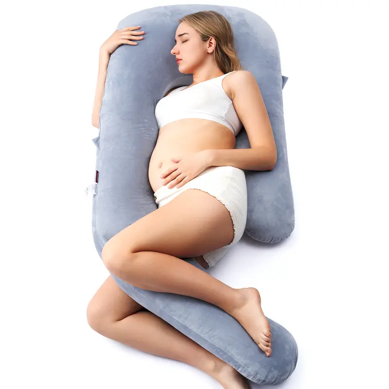 Momcozy Pregnancy Pillow for Sleeping, U Pro Maternity Pillow with Adjustable Leg Pillow and Removable Cover - Support for Back, Hips, Belly, Legs for Pregnant Women, 50-72 Inch Full Body Pillow, Grey【B】