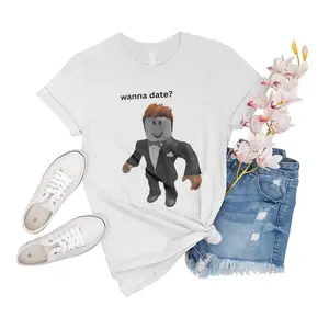 T-Shirt Women Minecraft Date Roblox Wanna Date Man In Tux Girl Women Event Family Boy Gift For Men Shirt Sleeve Novelty