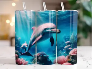 Pink Dolphin Realistic Under Water Ocean Scene 20oz Tumbler with Straw And Spill-Proof Lid