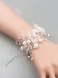 Elegant Faux Pearl Flower Bracelet for Women, Adjustable Wedding Gift Jewelry, Perfect for Any Occasion, Fashionable Bridal Accessory