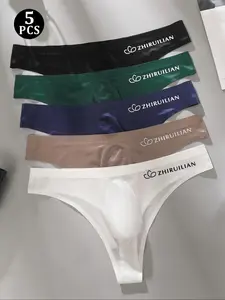 Men's Comfortable Fabric Transparent Breathable Underwear, Casual Style Thong Panties, 5pcs Set, Five Colors Available, Apparel