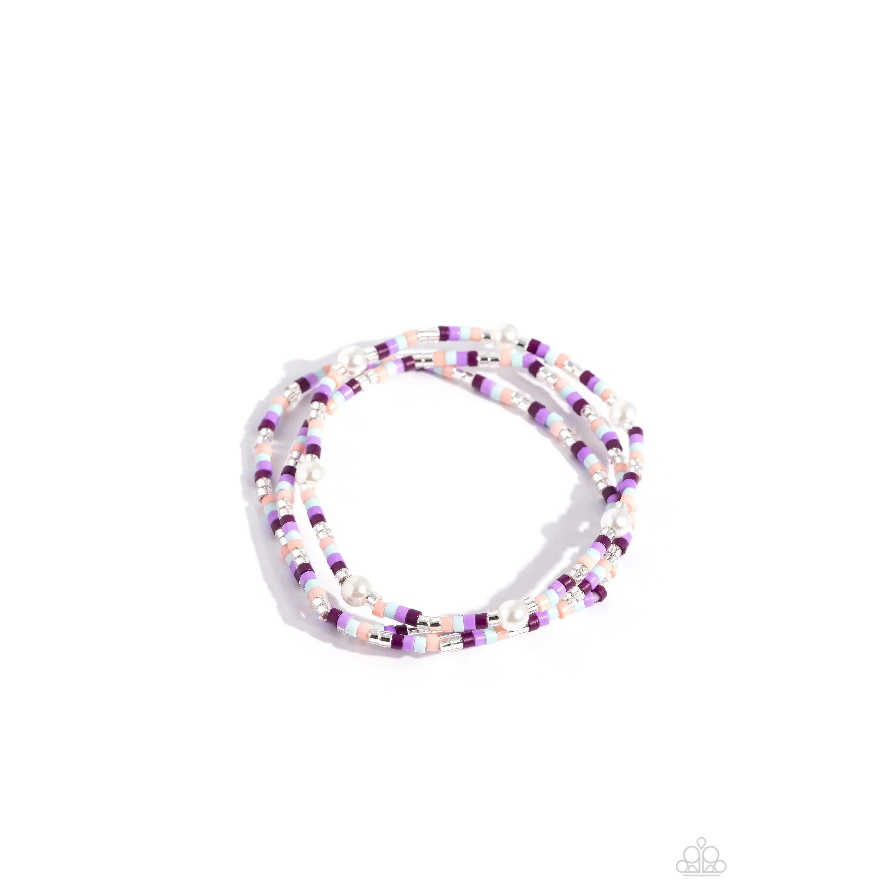 Colorblock Cache - Purple Seed Bead White Pearl Stretchy Bracelet Set - Paparazzi