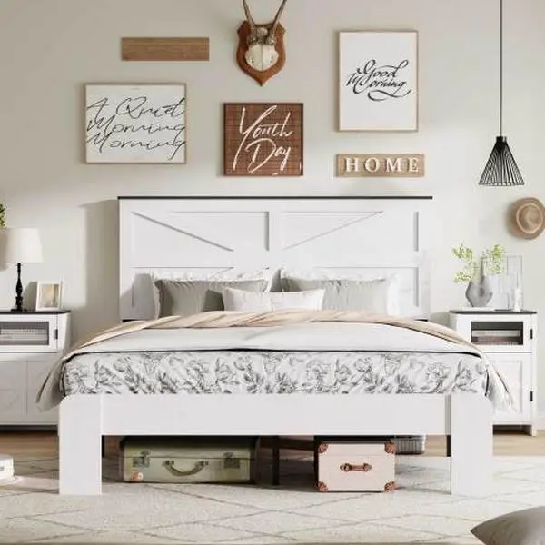 Bellemave  Bed Frame Headboard , Wood Platform Bed Frame , Noise Free,No Box Spring Needed and Easy Assembly Tool,Large Under Bed Storage