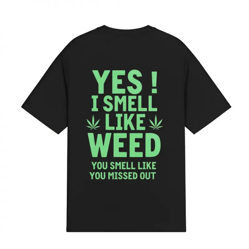 Heavy-duty fashion sweatshirt — black hoodie. “Yes, I smell like weed; you smell like you missed out.” Marijuana leaf print. Casual streetwear for men and women. Menswear. Natural clearance deals today. TikTok Shop deals. Clearance deals. Clearance items.