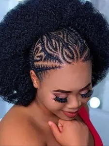 Elegant Women's Full Lace Wig, Front Braided Strands, African Curled High Temperature Fiber, 180% Density Braid Head Cap Bgw-11712-1b, Synthetic Wig