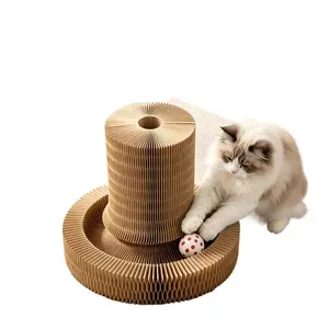 Magic Accordion Foldable Cat Scratching Board With Teaser Ball, Multi‑Shape Transformable Corrugated Paper Cat Scratcher, 2‑In‑1 Play & Scratch Indoor Cat Toy