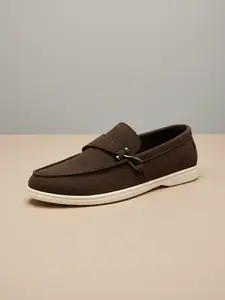 Men's Classic Fashion Loafers with Buckle, Round Toe, Solid Color, Slip-On Flat Shoes, Youth Casual Daily Wear, Comfortable Bean Shoes